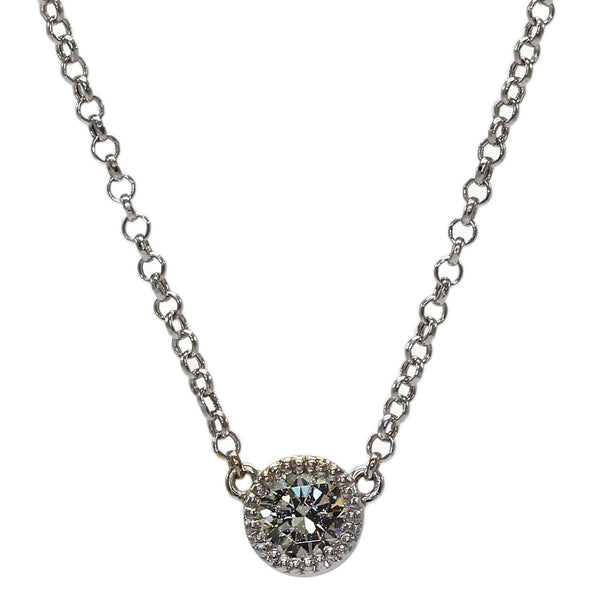14K White Gold 0.43ct Diamond Beaded Necklace, 17.5" White Gold Rolo Link Chain