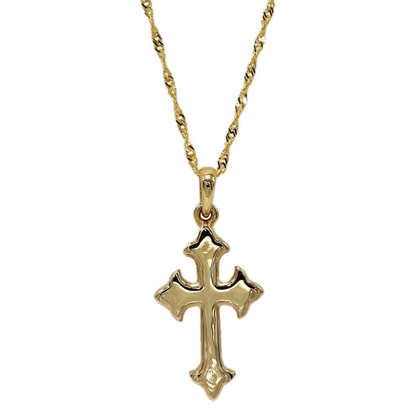 14K Yellow Gold Cross Pendant Necklace, w/ 18" Singapore Chain