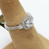 14K White Gold Three-Stone Milgrain Cushion Halo Cubic Zirconia Engagement Ring
