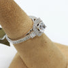 14K White Gold Three-Stone Milgrain Cushion Halo Cubic Zirconia Engagement Ring