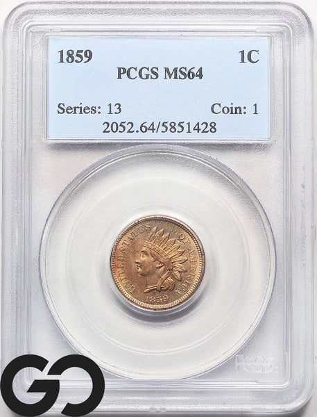 1859 Indian Head Cent Penny PCGS MS-64 ** PQ First Year Date!