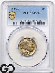 1931-S Buffalo Nickel PCGS MS-66 ** Scarce This Nice ** 2nd Lowest Mintage!