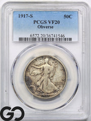 1917-S Walking Liberty Half Dollar, Obverse Mintmark, PCGS VF-20 ** Very Scarce!