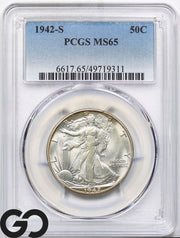 1942-S Walking Liberty Half Dollar PCGS MS-65 ** Super PQ Lustrous Blazer!