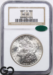 1881-S Morgan Silver Dollar Silver Coin NGC/CAC MS-65 ** PQ Blast White Blazer!