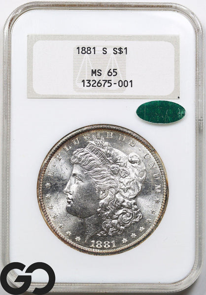 1881-S Morgan Silver Dollar Silver Coin NGC/CAC MS-65 ** Super Premium Quality!