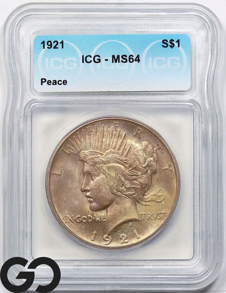 1921 Peace Dollar, High Relief, ICG MS-64 ** Gorgeous RARE Key Date Ty –  Great Southern Coins