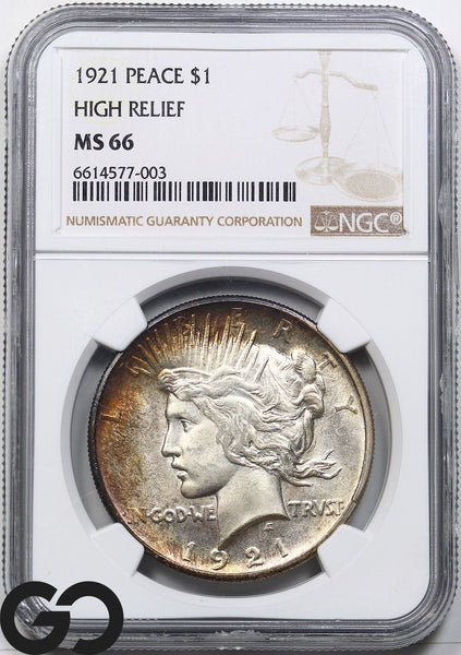 1921 Peace Dollar, High Relief, NGC MS-66 ** Seldom Seen This High Grade!