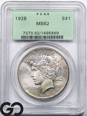 1928 Peace Dollar PCGS MS-62 ** Old Gree Holder! ** RARE Key Date!