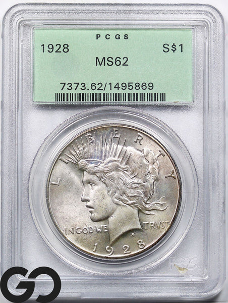 1928 Peace Dollar PCGS MS-62 ** Old Gree Holder! ** RARE Key Date!