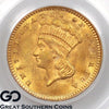 1873 $1 Gold Liberty, Type 3 Gold Dollar, PCGS MS-62 ** Open 3 Variety