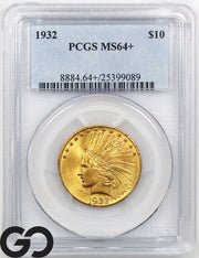 1932 Gold Eagle, $10 Gold Indian, PCGS MS-64+ ** Premium Quality Lustrous Beauty