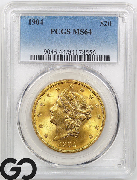 1904 Gold Double Eagle, $20 Gold Liberty, PCGS MS-64 ** Gorgeous Mint Luster!