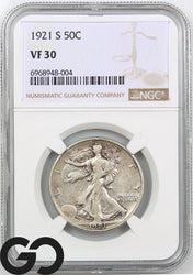 1921-S Walking Liberty Half Dollar 50c NGC VF-30 ** LOW MINTAGE KEY DATE!