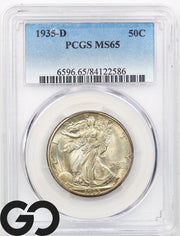 1935-D Walking Liberty Half Dollar 50c PCGS MS-65 ** LUSTROUS AND NICELY TONED!