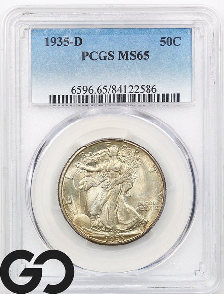 1935-D Walking Liberty Half Dollar 50c PCGS MS-65 ** LUSTROUS AND NICELY TONED!