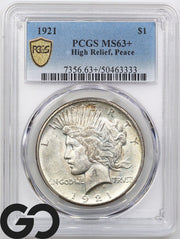 1921 Peace Dollar Silver $1 PCGS MS-63+ ** PLUS GRADE, SCARCE THIS NICE