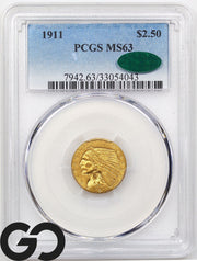 1911 $2.5 Gold Quarter Eagle, Gold Indian PCGS MS-63 ** CAC APPROVED BEAUTY!