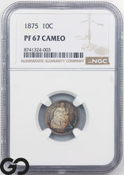 1875 Seated Liberty Dime, CAMEO PROOF, NGC PR 67 CAM ** Stunning Color, PQ!