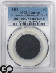 1803 Draped Bust Large Cent, Small Date, Small Fraction PCGS AU Details ** RARE!