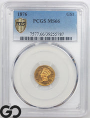 1876 Gold Dollar, $1 Indian Princess, Type 3 PCGS MS 66, Premium Quality!