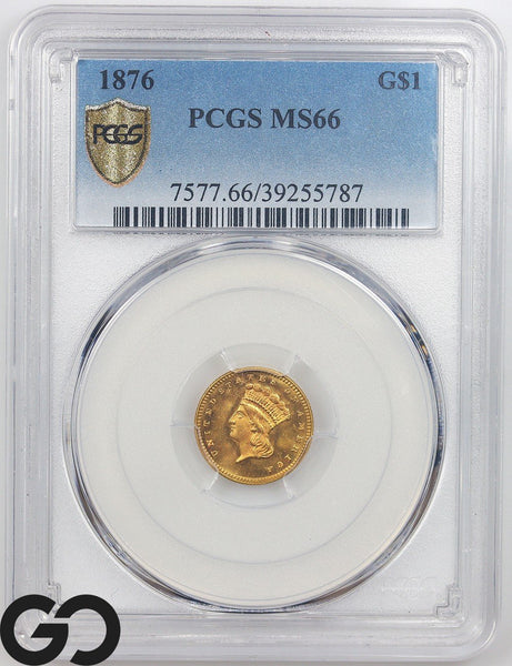 1876 Gold Dollar, $1 Indian Princess, Type 3 PCGS MS 66, Premium Quality!