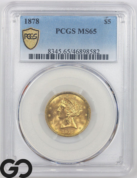 1878 Gold Half Eagle, $5 Gold Liberty PCGS MS 65, Gem Luster, Premium Quality!