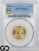 1878 Gold Half Eagle, $5 Gold Liberty PCGS MS 65, Gem Luster, Premium Quality!