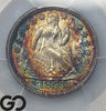 1854 Seated Liberty Dime PCGS MS 67, Premium Quality Rainbow Color, WOW!