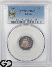 1869 Seated Liberty Dime, PATTERN PROOF, PCGS PR 65, J-716a, Only 6 Issued!