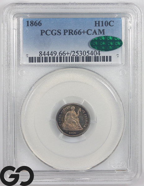 1866 Seated Liberty Half Dime, CAMEO PROOF, PCGS PR66+ CAM, CAC Green Bean!