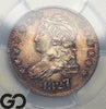 1827 Capped Bust Dime PCGS MS 65, Lustrous Surfaces, Iridescent Toning