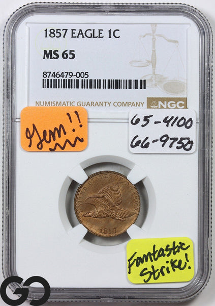 1857 Flying Eagle Cent NGC MS 65 ** Razor Sharp Strike W/ Brilliant Luster!