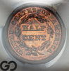 1857 Half Cent, Braided Hair , Red Brown PROOF CAC PR 65 RB