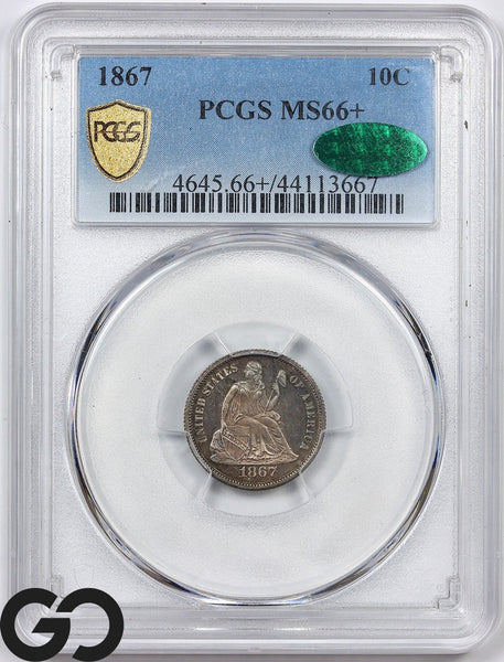 1867 Seated Liberty Dime PCGS/CAC MS 66+