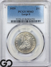 1820 Capped Bust Quarter, Large "0" PCGS MS 63