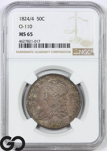 1824/4 Capped Bust Half Dollar NGC MS 65, O-110 ** Over-Date!