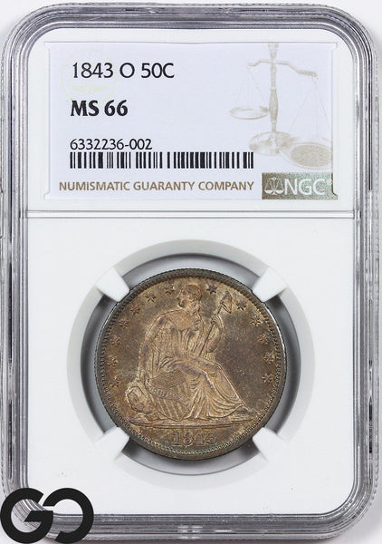 1843-O Seated Liberty Half Dollar NGC MS 66 ** Nice High Grade Toner!