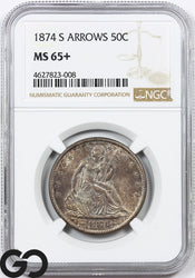 1874-S Seated Liberty Half Dollar w/ Arrows NGC MS 65+ ** RARE!