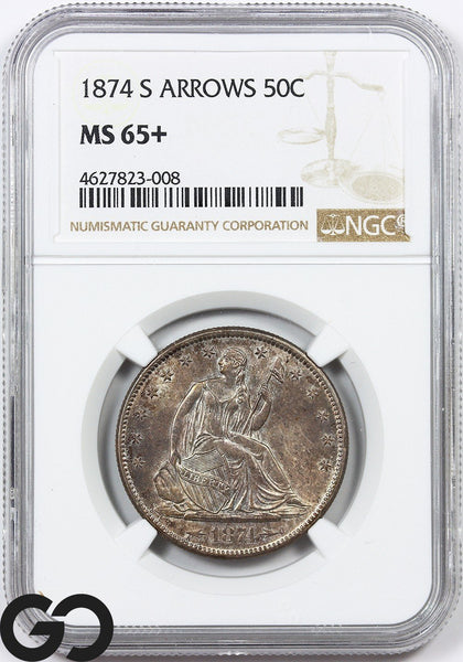 1874-S Seated Liberty Half Dollar w/ Arrows NGC MS 65+ ** RARE!