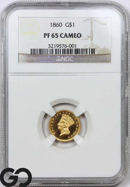 1860 Gold Dollar, $1 Gold Indian Princess, Type 3 NGC PF 65 CAMEO