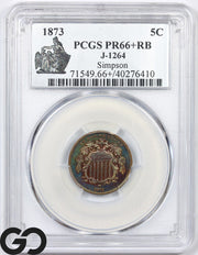 1873 Shield Nickel PCGS PR 66+ *J-1264* RB PATTERN PROOF, High R-7, 4-6 Known!