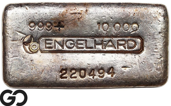 Vintage Engelhard 10 oz Ingot .999 Silver, Rare Loaf Bar, 3rd Edition Bullseye