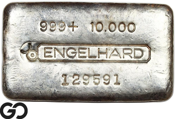 Vintage Engelhard 10 oz Ingot .999 Silver, Rare Loaf Bar, 3rd Edition Bullseye