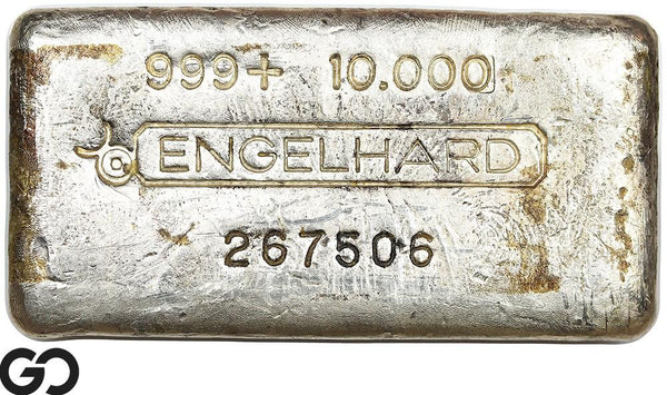 Vintage Engelhard 10 oz Ingot .999 Silver, Rare Loaf Bar, 3rd Edition Bullseye