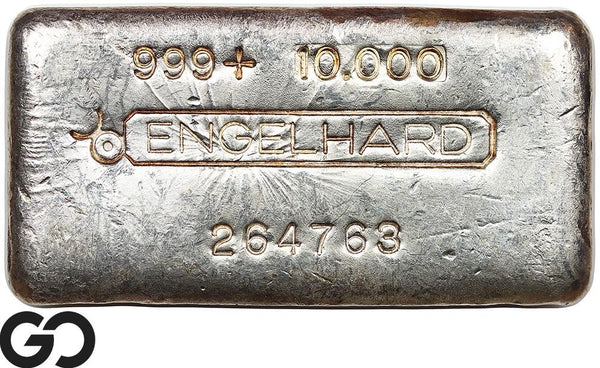 Vintage Engelhard 10 oz Ingot .999 Silver, Rare Loaf Bar, 3rd Edition Bullseye