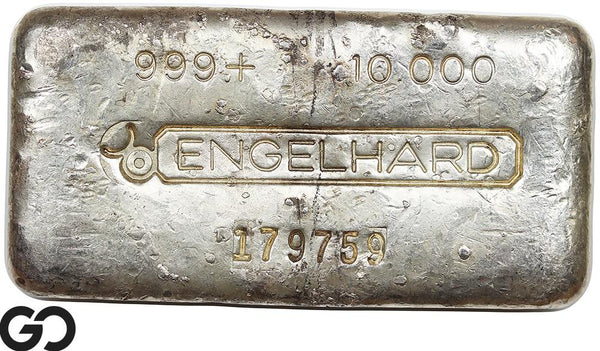 Vintage Engelhard 10 oz Ingot .999 Silver, Rare Loaf Bar, 3rd Edition Bullseye