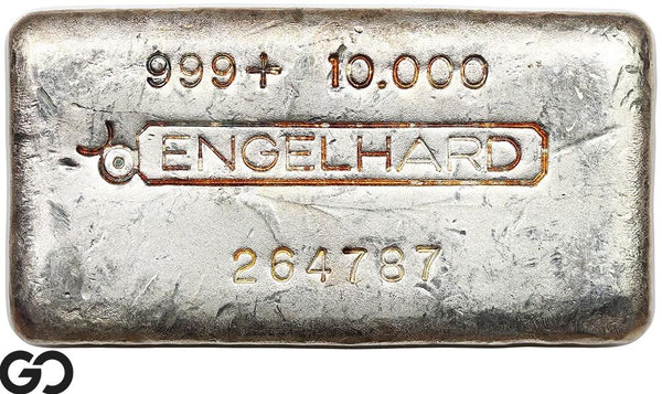 Vintage Engelhard 10 oz Ingot .999 Silver, Rare Loaf Bar, 3rd Edition Bullseye