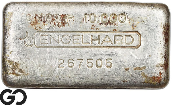Vintage Engelhard 10 oz Ingot .999 Silver, Rare Loaf Bar, 3rd Edition Bullseye
