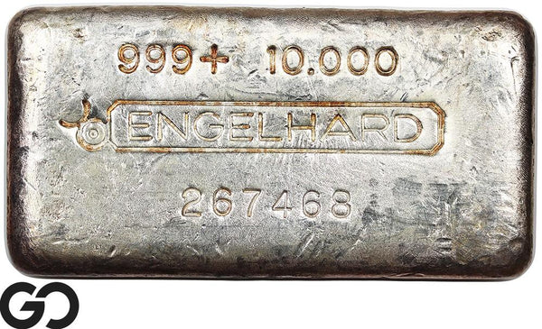Vintage Engelhard 10 oz Ingot .999 Silver, Rare Loaf Bar, 3rd Edition Bullseye
